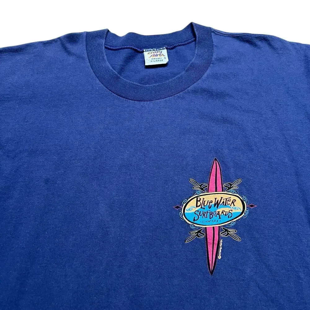 Vintage Crazy Shirts Hawaii Blue Water Surfboards T-Shirt XL Made in USA Surf - Picture 6 of 11